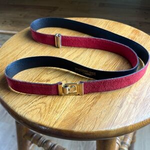 Vintage Cuero Vaca Argentina Leather Belt Red Suede Gold Hardware Adjustable